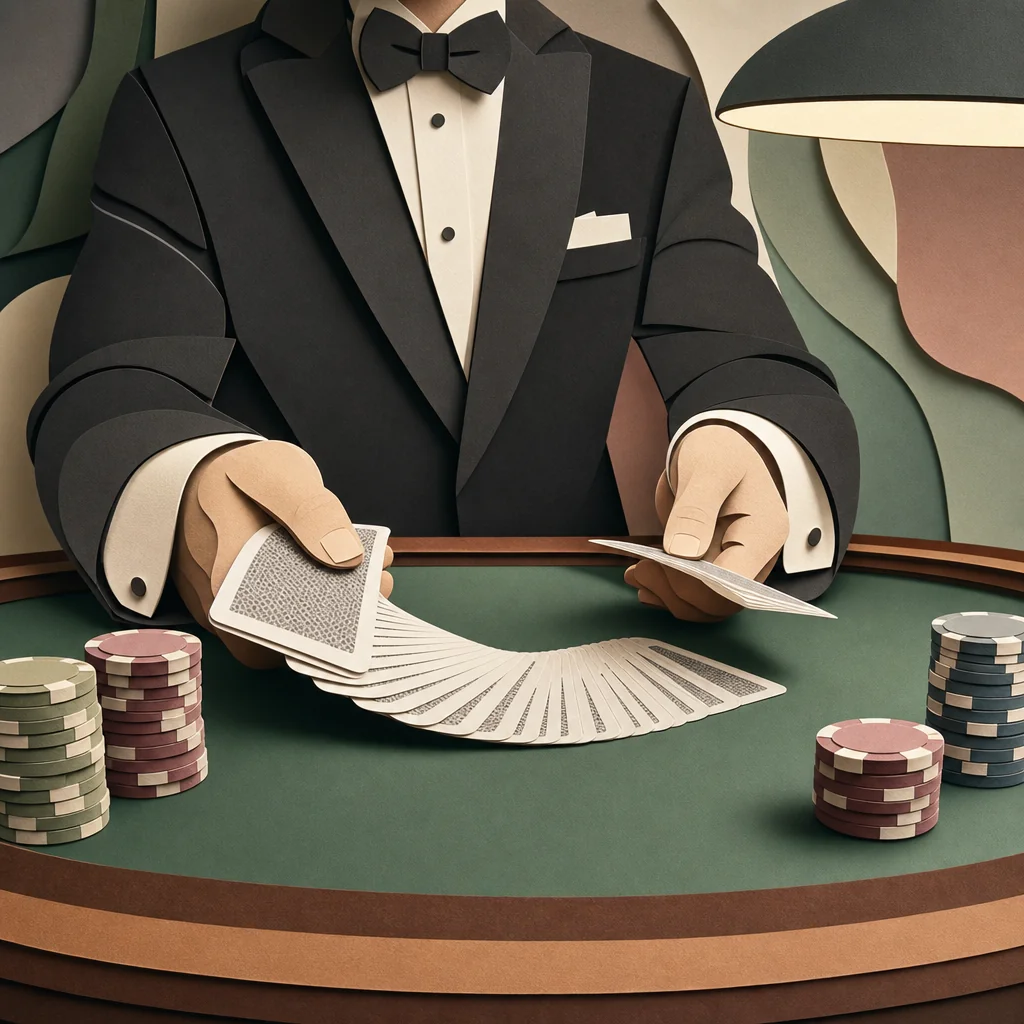 Paper-cut cards fanned across a casino table